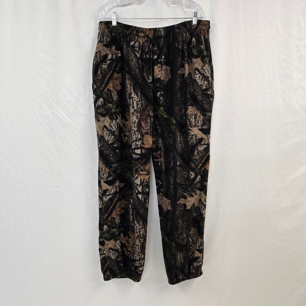 Vtg Wood'n Trail Camouflage Fleece Pants Men's 2XL Elastic Waist Drawstring Zip